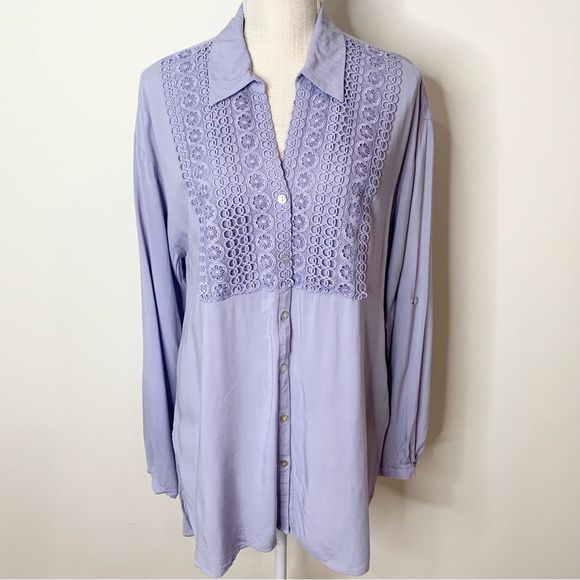 Cupio Button Down Tunic Crochet Shirt Large - Picture 1 of 10